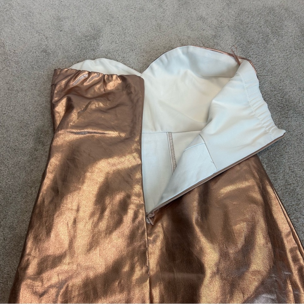 Zara rose gold metallic foil faux leather strapless mini dress bodycon Sz M NWOT - Picture 8 of 16